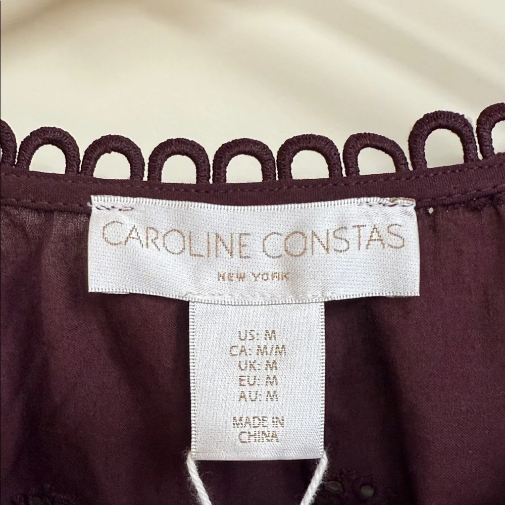 Caroline Constas Burgundy Eyelet Blouse - Picture 2 of 15